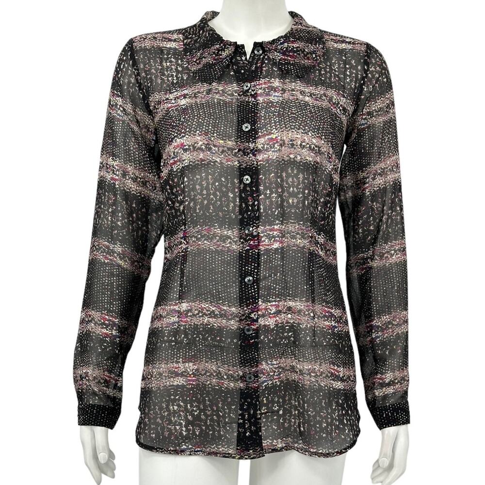 Cabi Top Womens XS Paris Black Crochet Print Sheer Fairy Dark Romantic Preppy